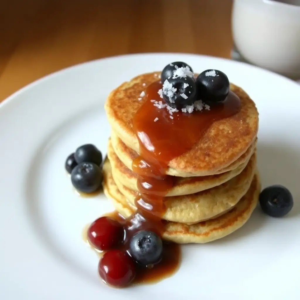 Fluffy Caramel Salt Pancakes Drizzled with Syrup Description: A stack of golden-brown pancakes topped with rich caramel sauce and a sprinkle of sea salt, served on a rustic plate with a drizzle of syrup cascading down the sides. A perfect balance of sweet and salty flavors. Fluffy Caramel Salt Pancakes Drizzled with Syrup Description: A stack of golden-brown pancakes topped with rich caramel sauce and a sprinkle of sea salt, served on a rustic plate with a drizzle of syrup cascading down the sides. A perfect balance of sweet and salty flavors. Fluffy Caramel Salt Pancakes Drizzled with Syrup