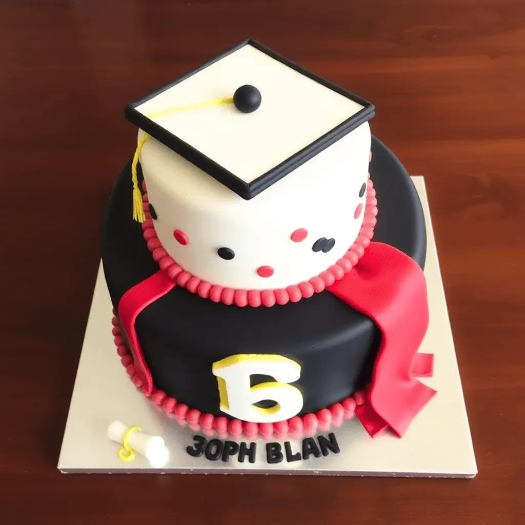 Delicious graduation cake with layered frosting and graduation-themed decorations