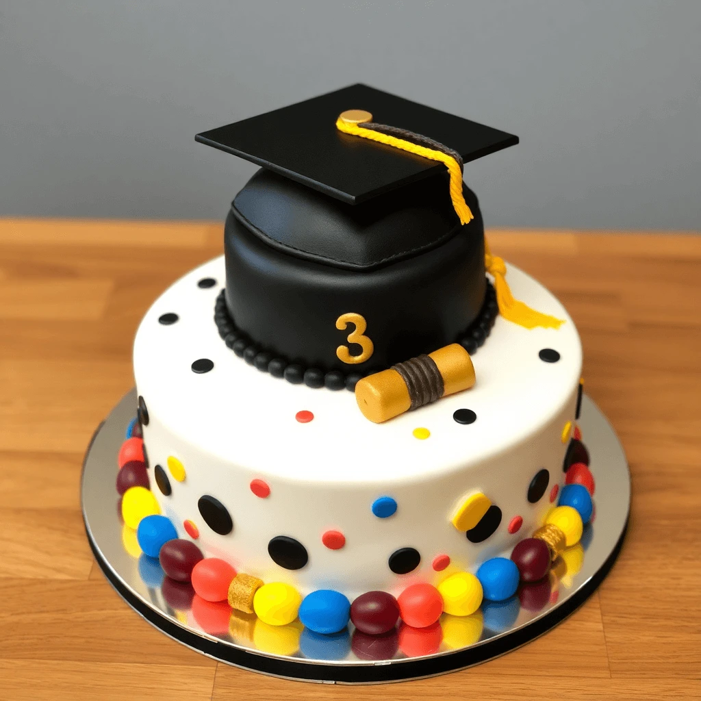 Elegant Graduation Cake with Fondant Decorations and Graduation Cap