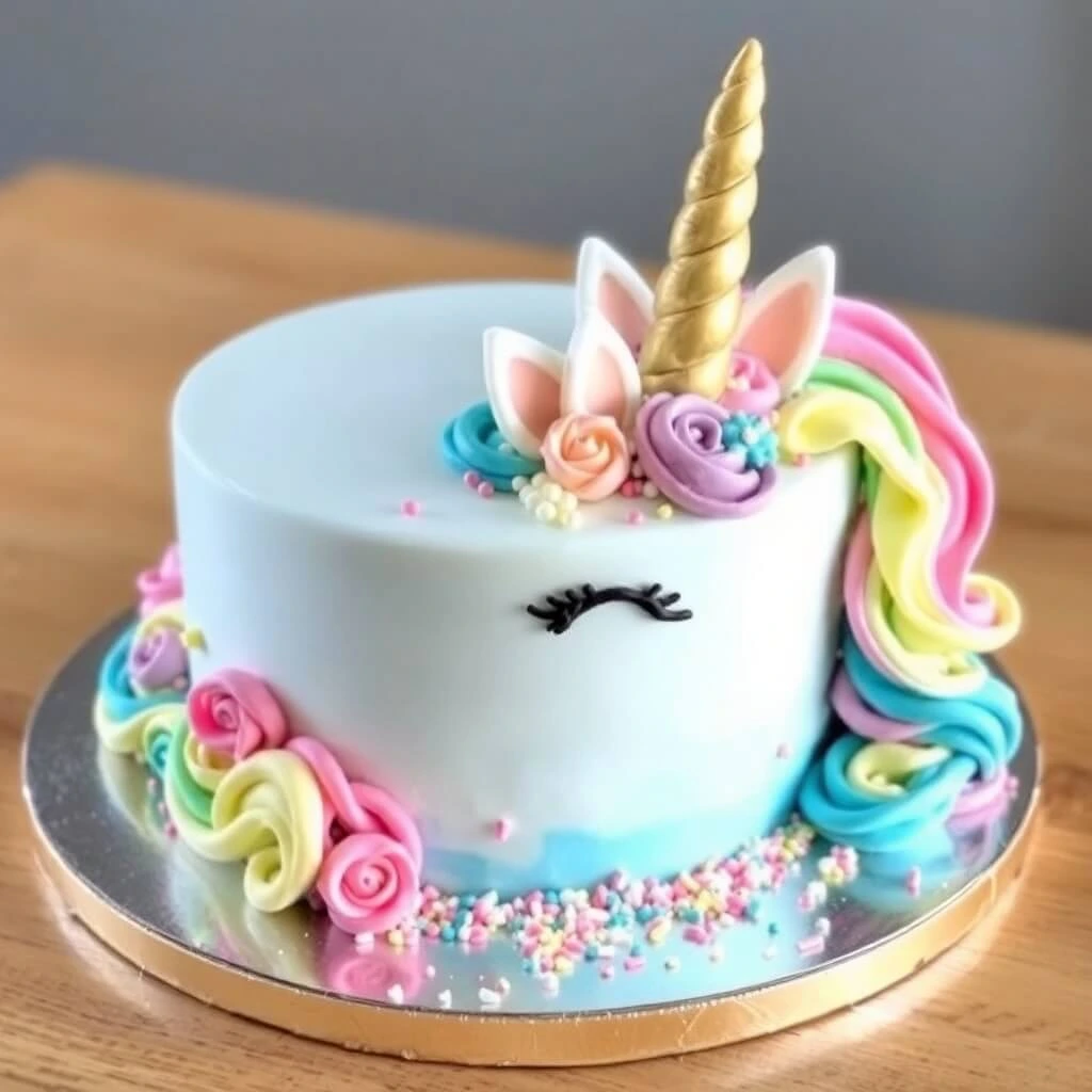 Unicorn Cake with Rainbow Layers and Fantasy Decorations