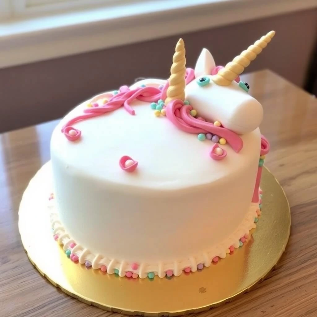 Whimsical Unicorn Cake with Rainbow Layers and Magical Decorations