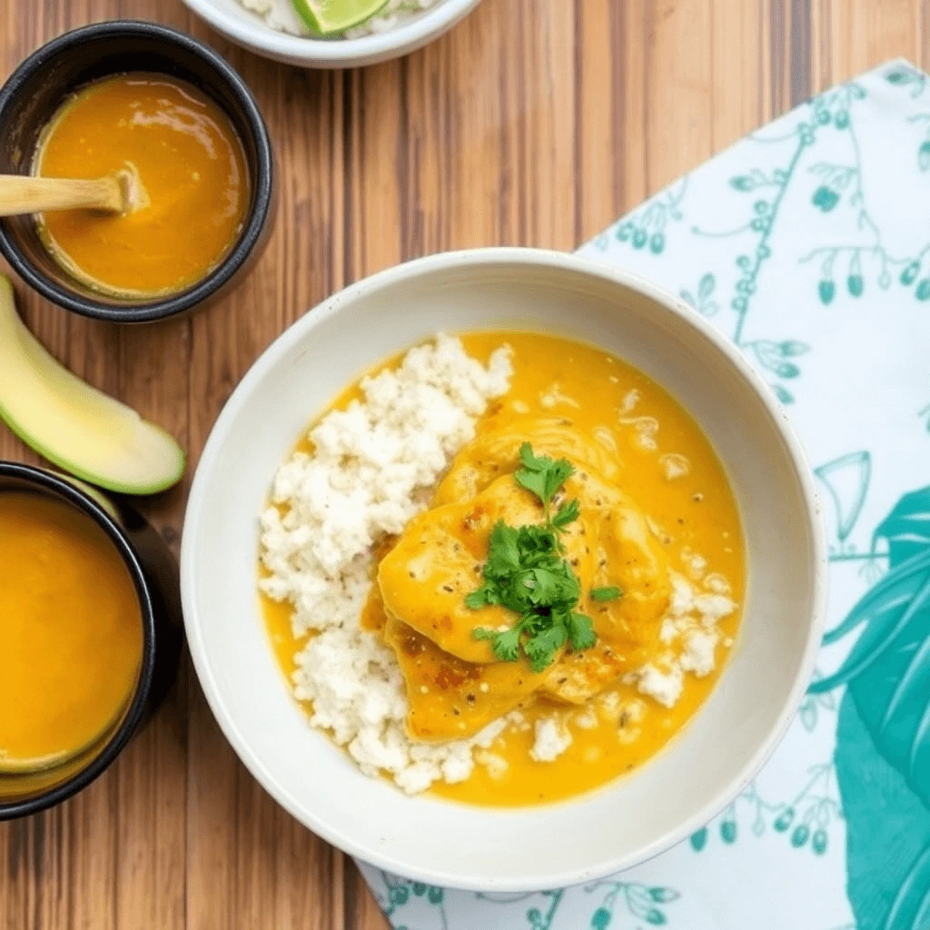 Churu Chicken Amarillo served with Peruvian sides in Lima.